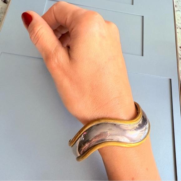 Taxco Mexico Sterling Silver & Brass Wave Cuff Vintage Bracelet Laton - Picture 7 of 8